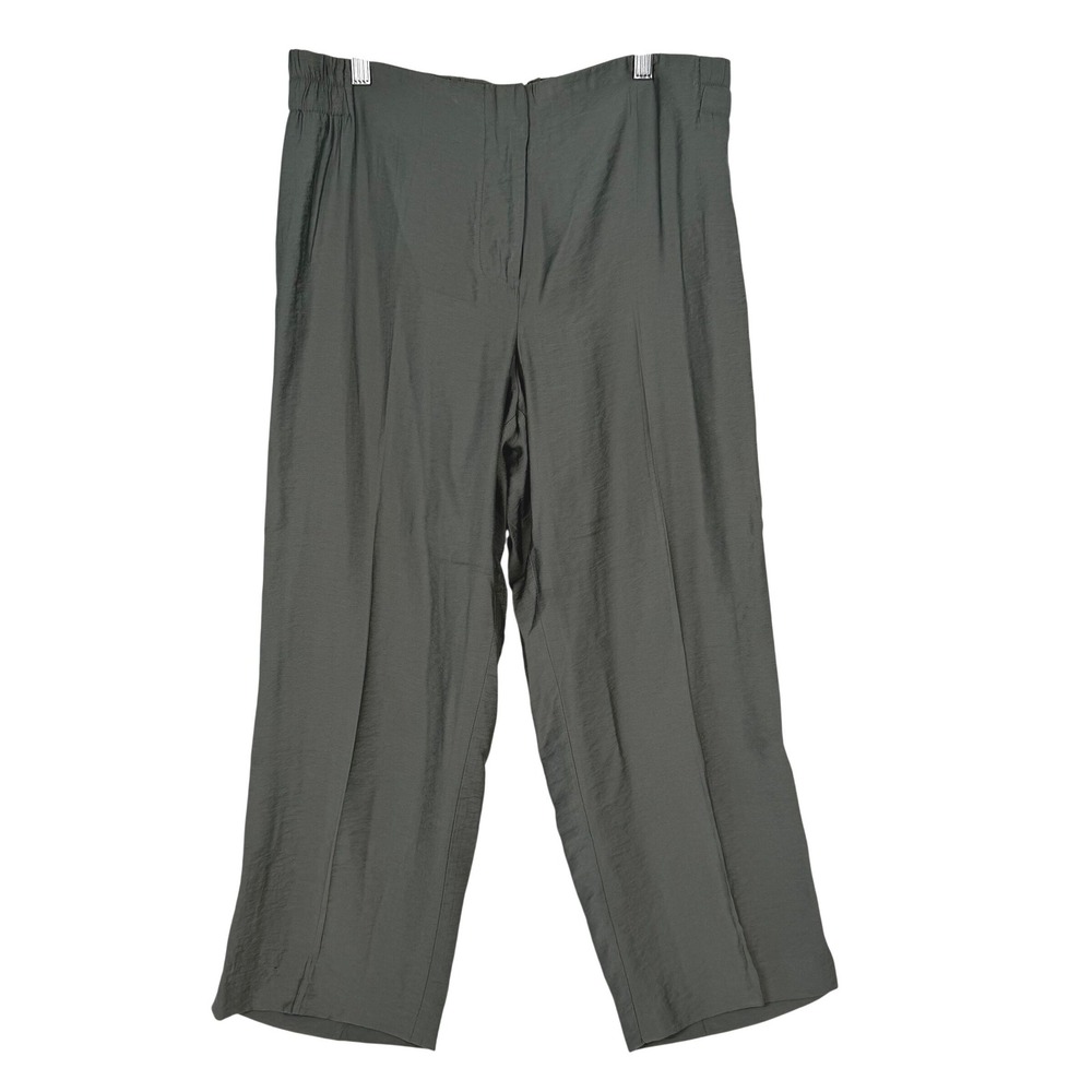 Chicos Cropped Pants Womens 1.5 Olive Green Elastic Waist Viscose Blend Slit Hem